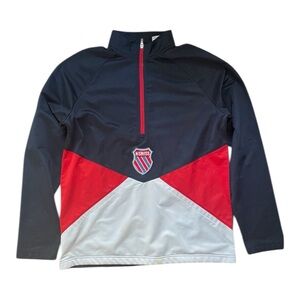 K-Swiss Colorblock Navy Red White Quarter Zip Track Jacket Mens M Y2K Streetwear
